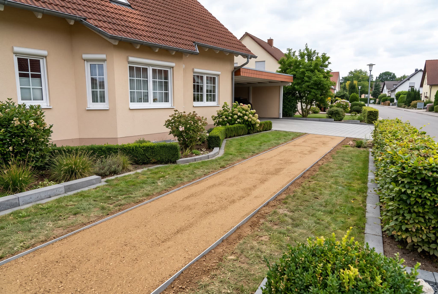 wassergebundene Wegedecke Gelb, 0 - 8 mm – Anwendungsbeispiel: als wassergebundene Wegedecke im Vorgarten
