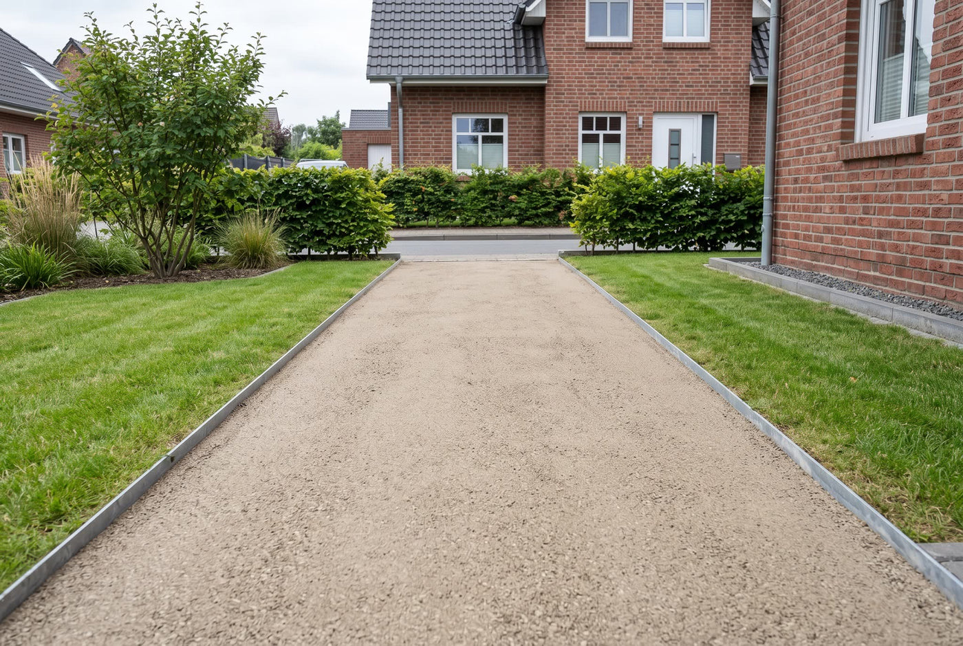 Wassergebundene Wegedecke Naturell, 0 - 8 mm – Anwendungsbeispiel: als wassergebundene Wegedecke im Vorgarten
