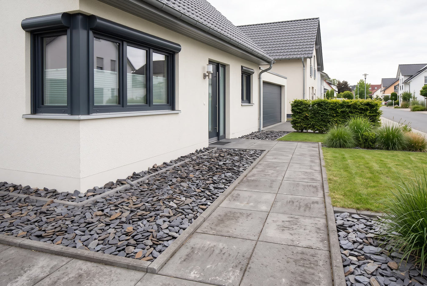 Canadian Slate natural, 30-80 mm – Anwendungsbeispiel: als Einfahrt und Weg am Haus