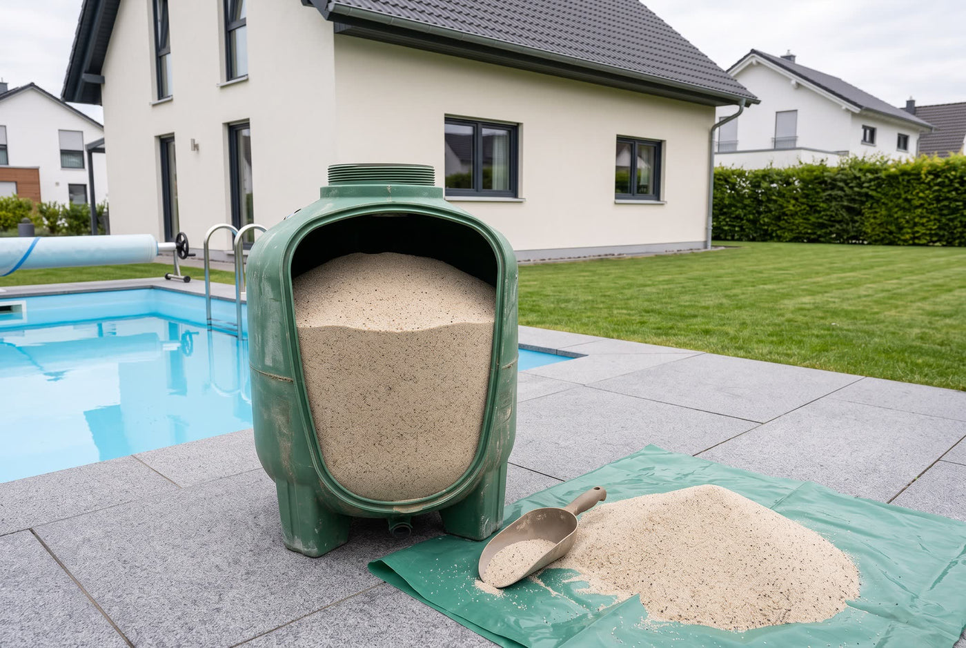 Filtersand Pool Kristall-Quarzsand 0,50-1,25 mm – Anwendungsbeispiel: im Sandfilter am Pool