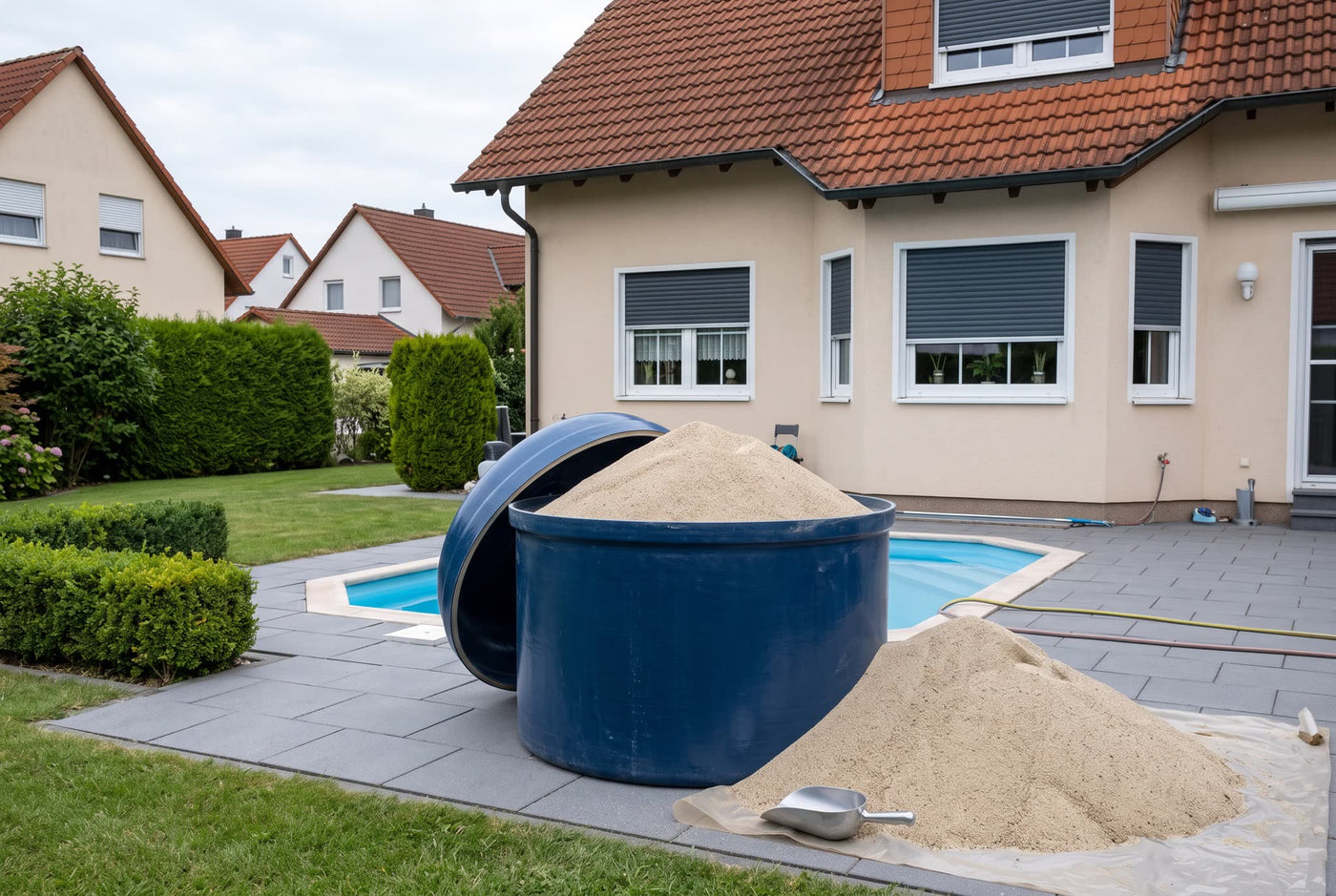 Filtersand Pool Kristall-Quarzsand 0,70-1,20 mm DIN EN 12904 – Anwendungsbeispiel: im Sandfilter am Pool