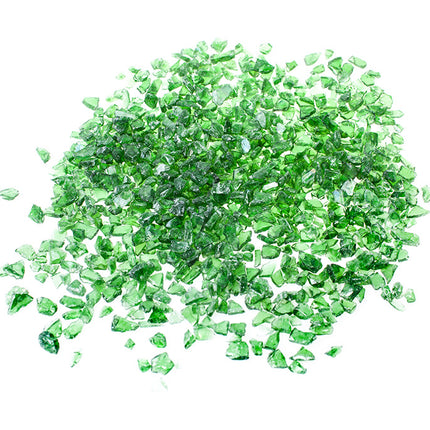 Bris de verre verts 5-10 mm – Gros plan comparatif à sec (à gauche) et mouillé (à droite)