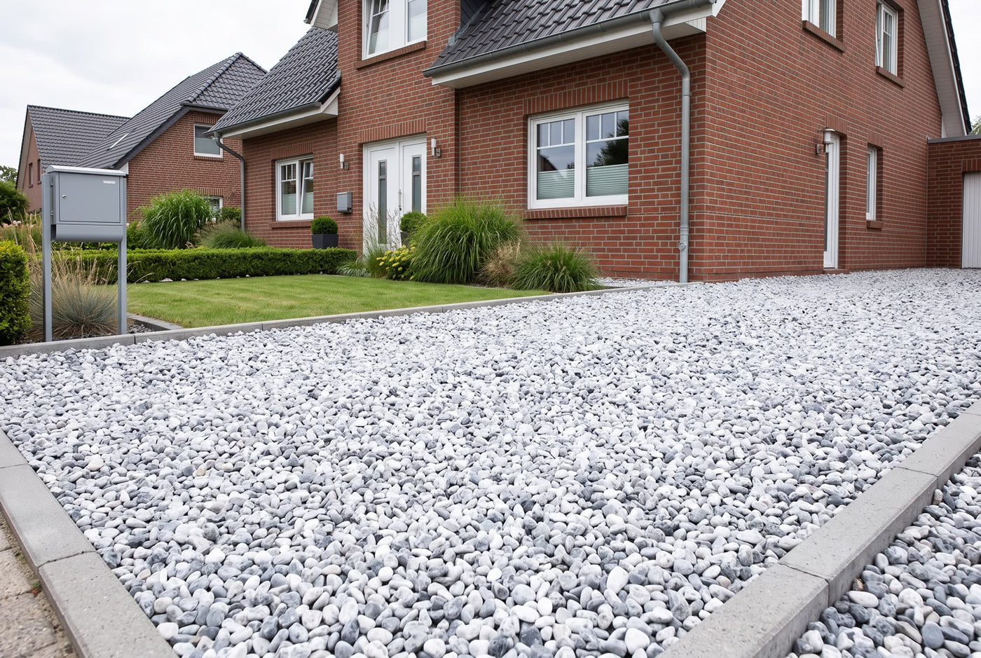 Ice Mix getrommelt, 15-25 mm – Anwendungsbeispiel: als Einfahrt und Weg am Haus