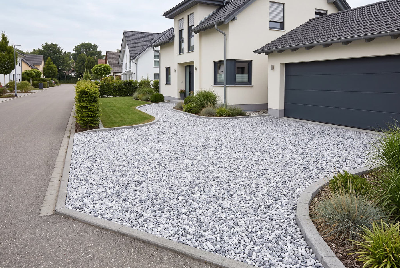 Ice Mix getrommelt, 7-16 mm – Anwendungsbeispiel: als Einfahrt und Weg am Haus