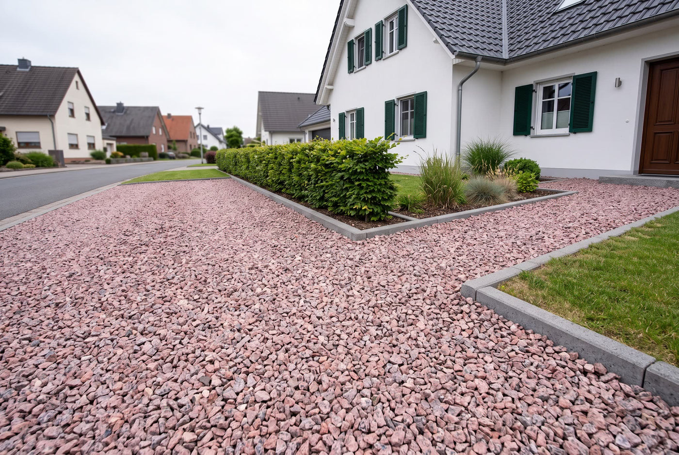 Irisch. Granit, 16-32 mm – Anwendungsbeispiel: als Einfahrt und Weg am Haus