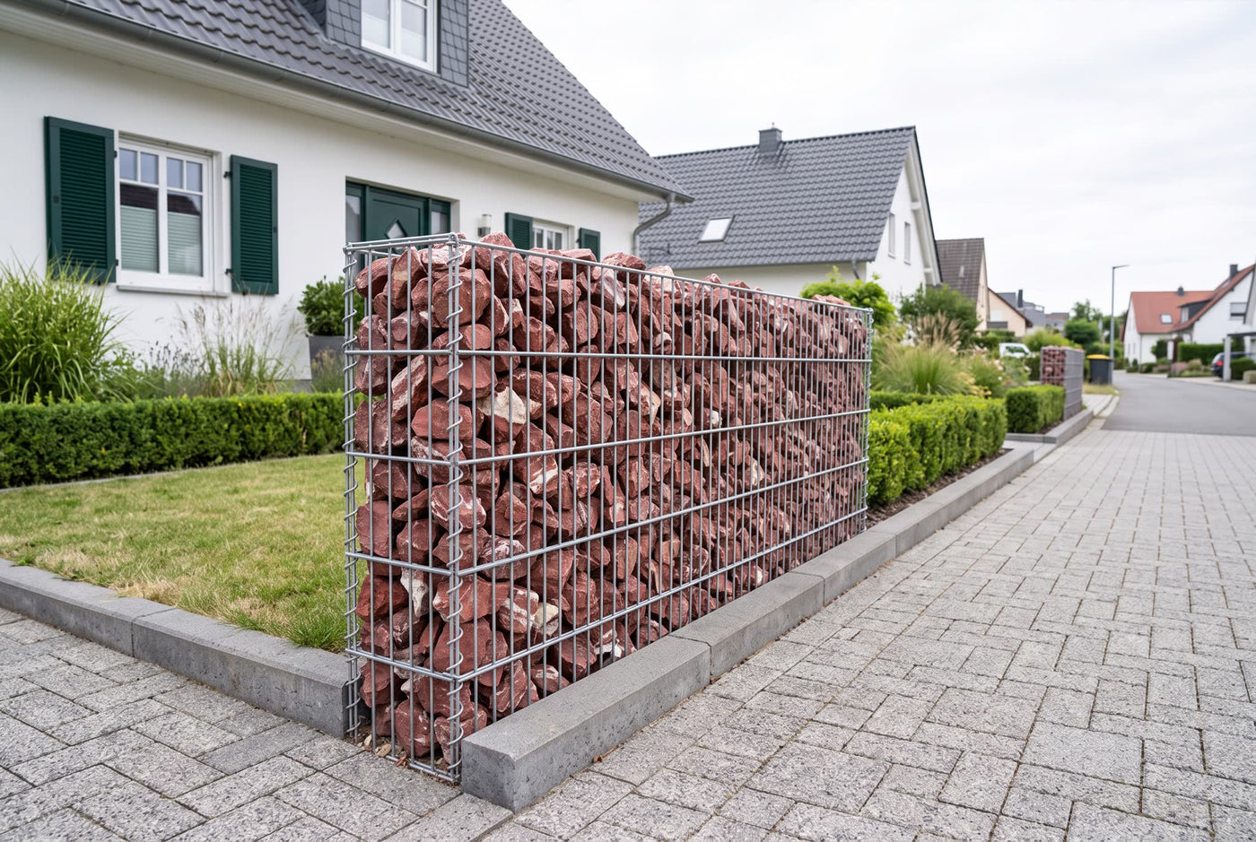 Jaspis GS, 60-120 mm – Anwendungsbeispiel: in einer Gabionenwand