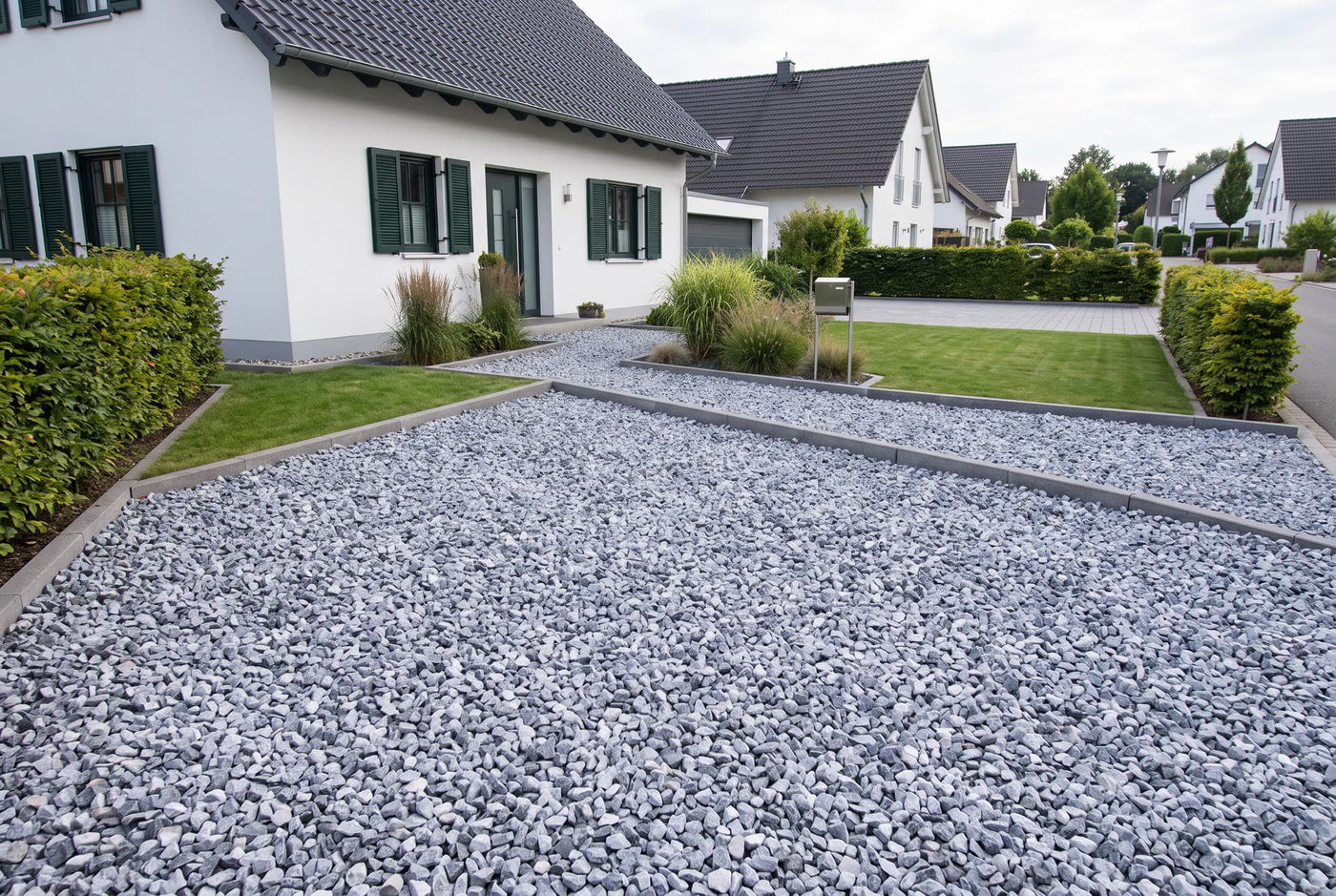 Kristall Blau, 16-32 mm – Anwendungsbeispiel: als Einfahrt und Weg am Haus