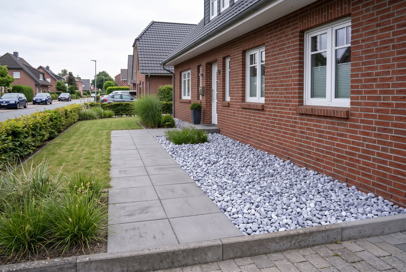Kristall Blau getrommelt, 25-40 mm – Anwendungsbeispiel: als Einfahrt und Weg am Haus