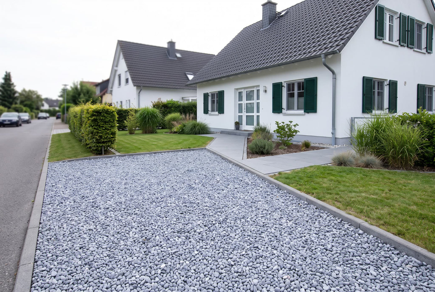 Kristall Blau getrommelt, 8-16 mm – Anwendungsbeispiel: als Einfahrt und Weg am Haus