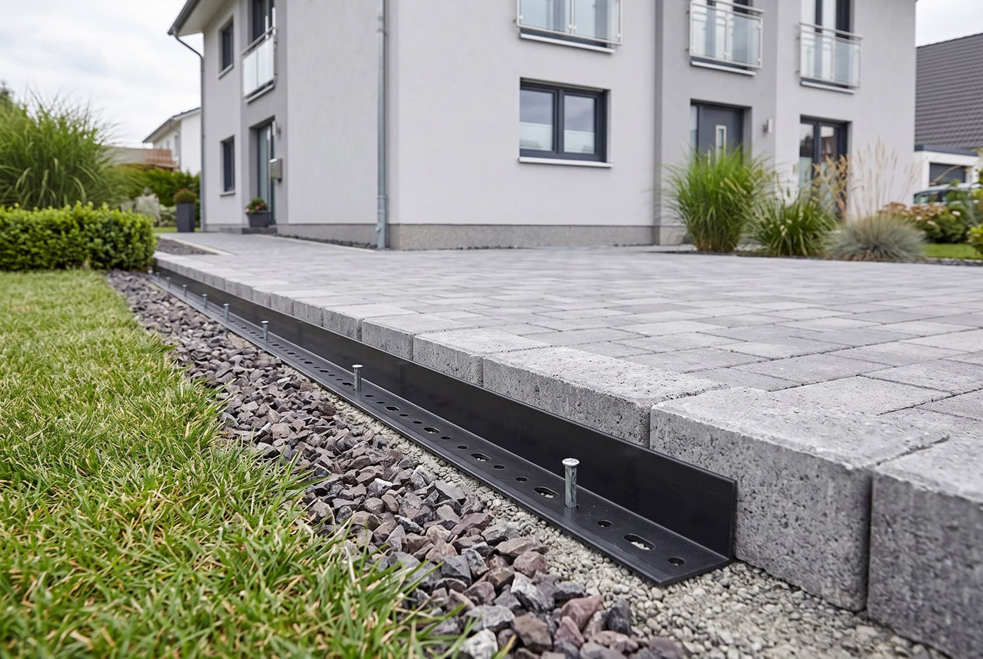 Orlando Rand starr 2,29m x 5,1cm inkl. Spieße – Anwendungsbeispiel: als Einfahrt und Weg am Haus