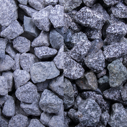 Poivre et sel 16-22 mm – Gros plan comparatif à sec (à gauche) et mouillé (à droite)