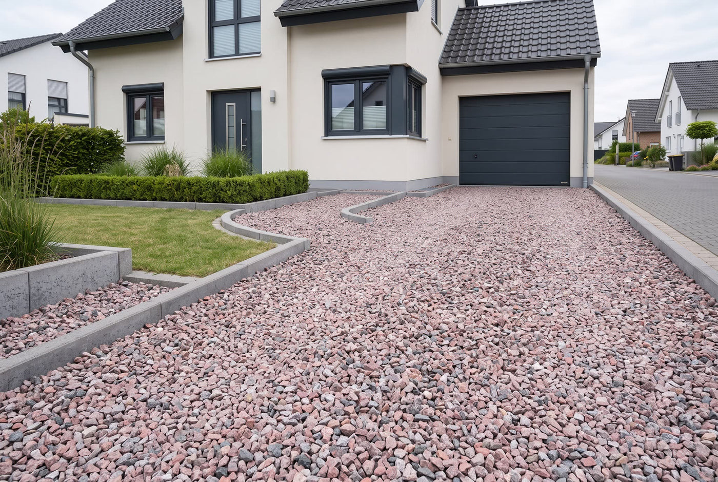 Schottischer Granit, 16-32 mm – Anwendungsbeispiel: als Einfahrt und Weg am Haus
