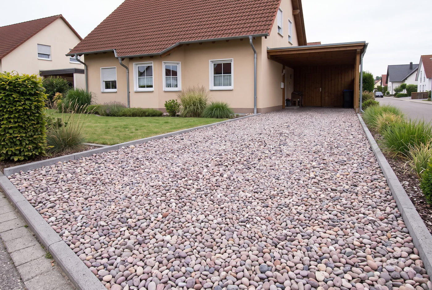 Weserkies, 16–32 mm – Anwendungsbeispiel: als Einfahrt und Weg am Haus