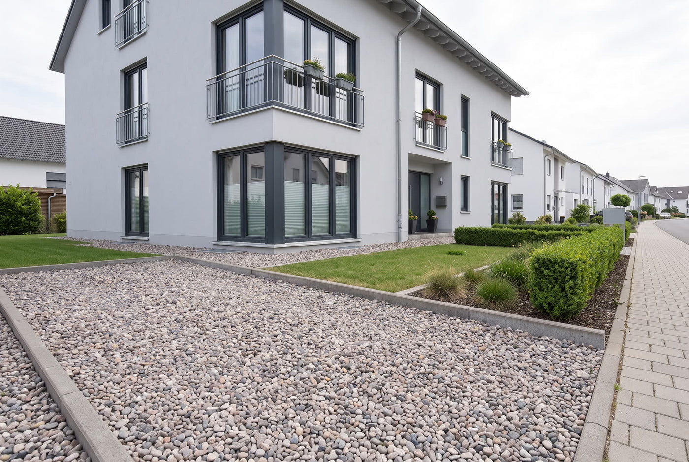 Weserkies, 8-16 mm – Anwendungsbeispiel: als Einfahrt und Weg am Haus